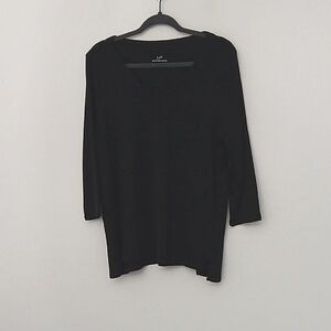 J. Jill Blouse Women's Size L Classic Black Pima Cotton 3/4 Sleeve V-Neck Preown